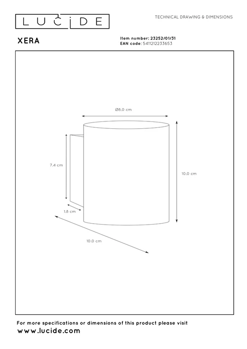 Lucide XERA - Wall light - Ø 8 cm - 1xG9 - White - technical